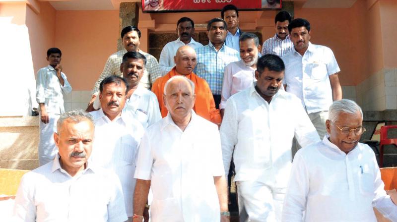 BJP state president B.S. Yeddurappa at Siddaganga Matha in Tumakuru on Monday (Photo: KPN)