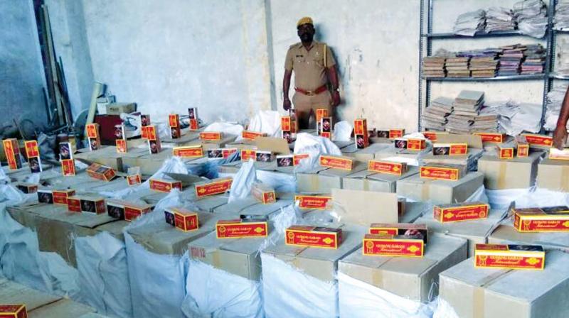Seized cartons of Indonesian cigarettes. 	DC