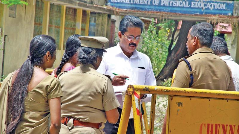 Magistrate P. Sandilyan during the judicial investigation near CPT, Taramani, on Wednesday. (Photo:DC)