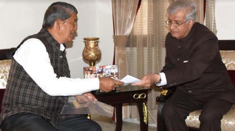 Harish Rawat tendered his resignation from post of Uttarakhand CM to Governor K. K. Paul, earlier on Saturday. (Photo: ANI)