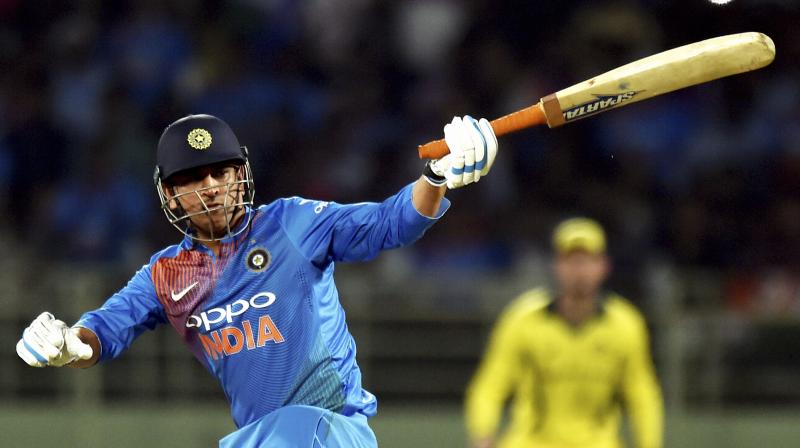 Dhoni managed 29 off 37 balls in Indias below-par 126 for 7 on a track where the ball was not coming onto the bat. (Photo: PTI)