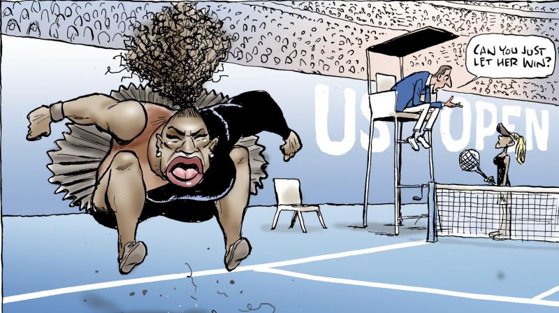 The caricature of an angry Williams - with exaggerated lips and tongue and a wild plume of curly hair rising above her head as she stomped on her tennis racket - was condemned as racist by civil rights leaders, celebrities and fans. (Photo: AP)
