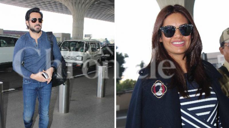 Emraan Hashmi and Esha Gupta spotted at the Mumbai airport.