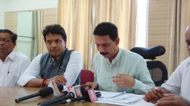 Member of Parliament Nalin Kumar Kateel addresses a press conference in Mangaluru on Sunday (Photo: DC)