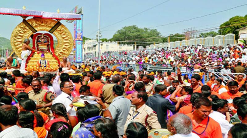 As part of the nine day annual Brahmotsavams of Sri Kodanda Ramalayam in Vontimitta in Kadapa district, Lord Sri Kodanarama Swamy appeared in Venugana Alankaram on Monday. (Representational image)