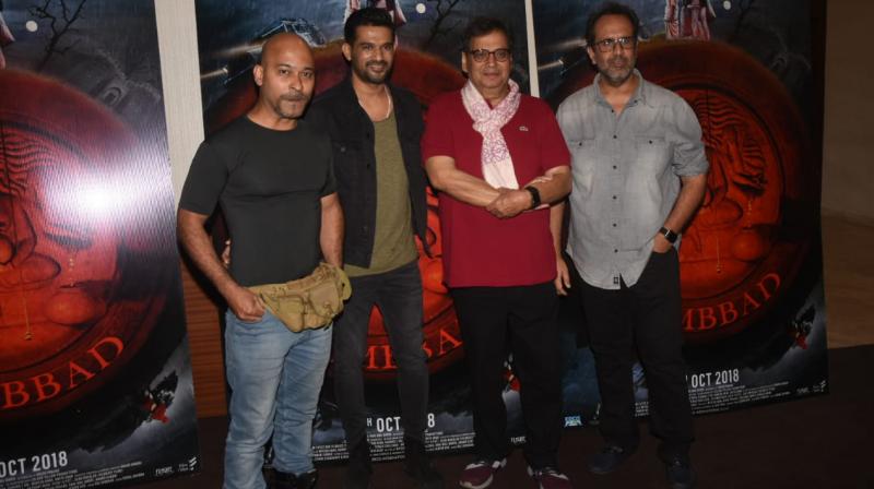 Aanand L Rai with Subhash Ghai and other filmmakers at Tumbbad screening.