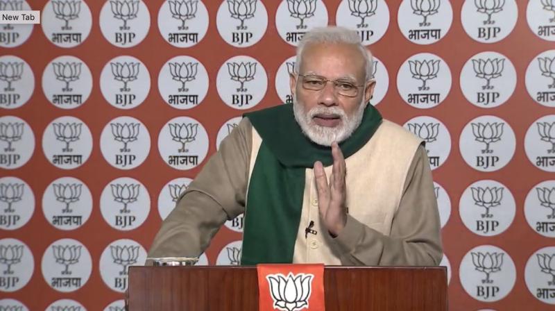 Prime Minister Narendra Modi was addressing BJPs booth-level workers from Lok Sabha constituencies of Kolhapur, Hatkanangle, Madha and Satara in Maharashtra and South Goa through video-conference. (Photo: Twitter | @BJP4India)