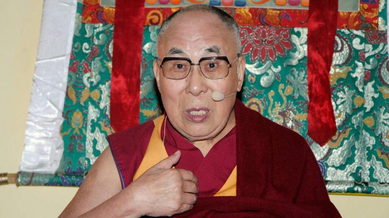 Tibetan spiritual leader Dalai Lama addressing a press conference after a spiritual discourse at Yid-Ga-Choezin ground, in Tawang district of Arunachal Pradesh on Saturday. (Photo: PTI)