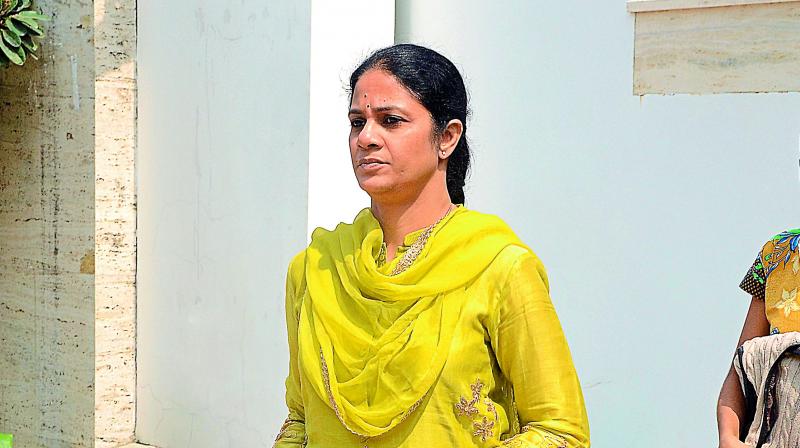 Geeta Reddy, the wife of Congress leader Revanth Reddy returns to her house in Jubilee Hills after being taken to a bank by I-T officials. 	  Image: DC