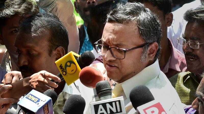 Karti Chidambaram speaks to media about the CBI raids at his Nungambakkam residence in Chennai. (Photo: PTI)
