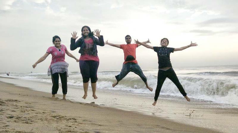 Mayank Rungta and his friends welcome the New Years at Auroville Beach.