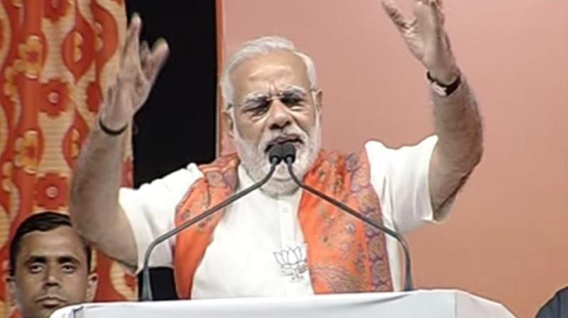 Prime Minister Narendra Modi also questioned Congress leaders, including its vice president Rahul Gandhi, for raising doubts over the surgical strikes. (Photo: Twitter | @BJP4India)