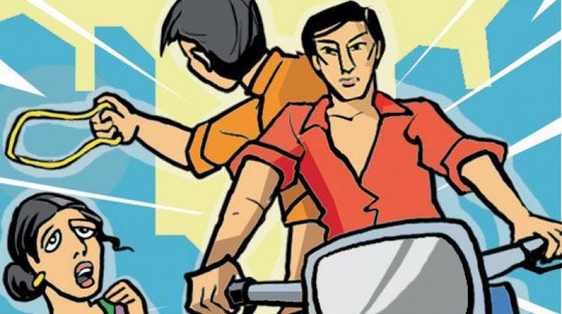The offender on a bike snatched off a three tola gold chain under Mailardevpally Police station limits. (Representational Image)