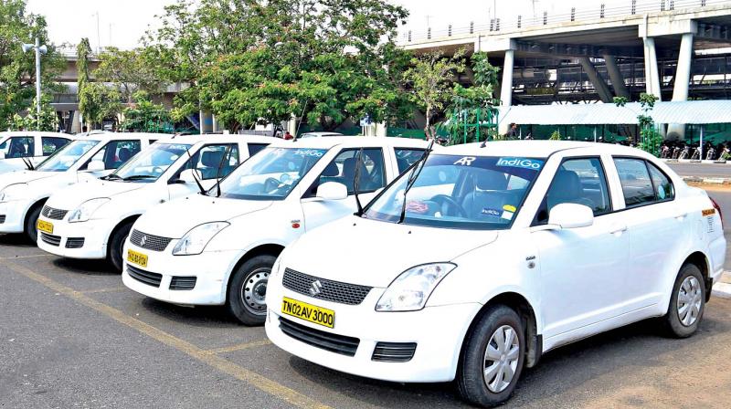 Call taxis parked at Chennai airport due to drivers protest (Photo: DC)