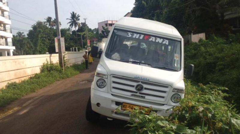 The van which skidded off road near Thrikkakara on Tuesday.