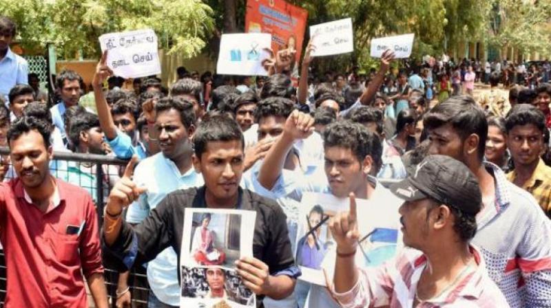 Members of the Students Federation of India (SFI) protest against the Centre following the death of S. Anitha, in Madurai, Tamil Nadu. (Photo: PTI | File)