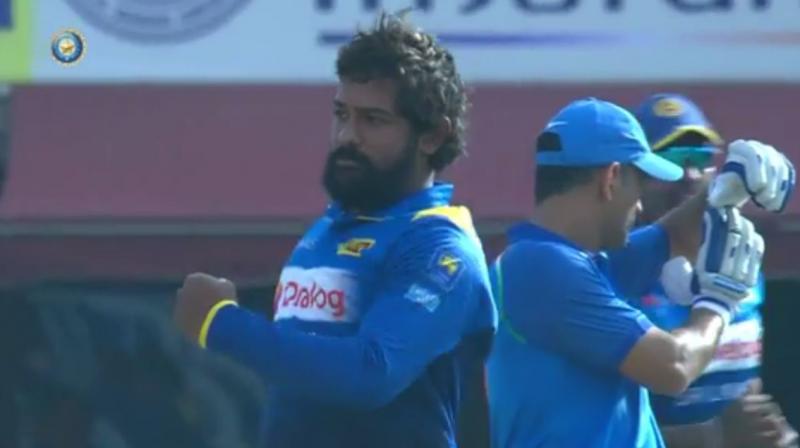 Sri Lankas celebrations for the India pacers wicket was short lived as the decision was overturned by the 3rd umpire. (Photo: BCCI/Screengrab)
