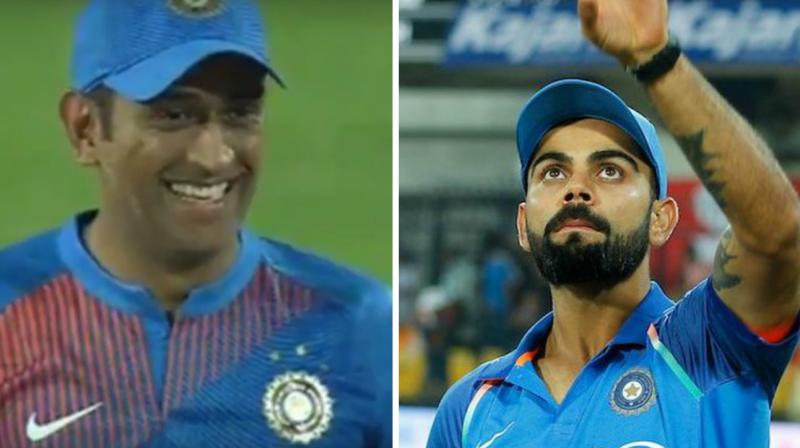 MS Dhoni was left amused as Virat Kohlis direct-hit from long-on caught Daniel Christian short of his crease during the first India versus Australia Ranchi Twenty20. (Photo: Screengrab / BCCI)