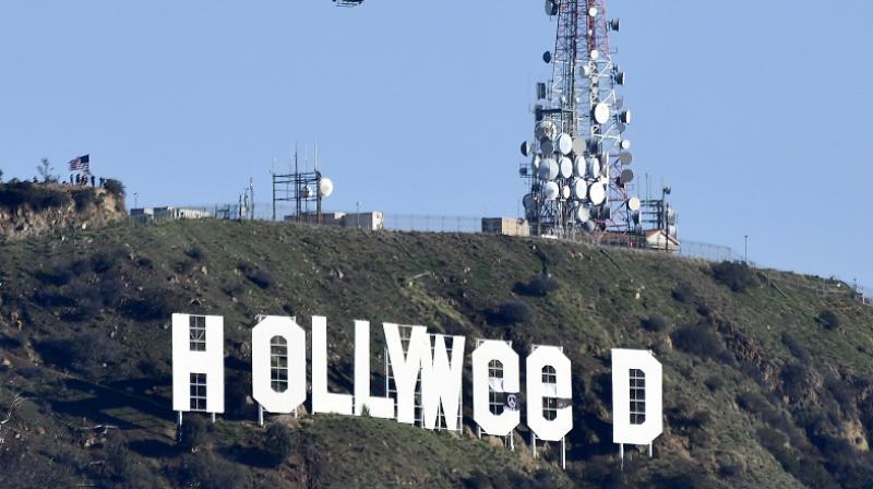 The vandalised sign of Hollywood seen on January 1.