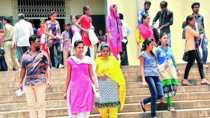 A file photograph of students coming out of an engineering college in the city. With more courses coming up, students are exploring different options. (Photo: DC)
