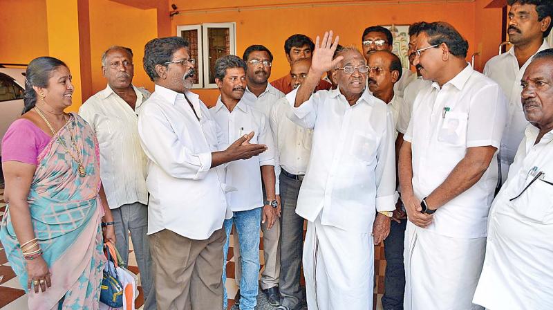 R.K. Nagar candidate from AIADMK rebel group E. Madhusudanan meets the public on Friday (Photo: DC)