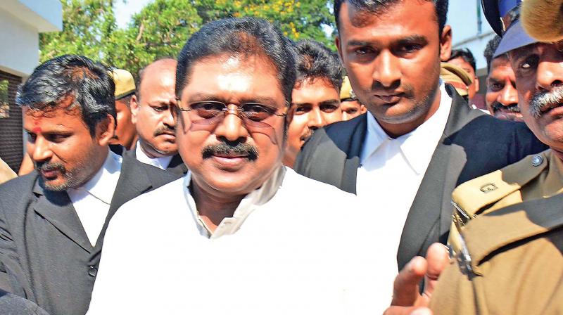 TTV Dhinakaran appears before Egmore court on Friday in connection with a Fera case. (Photo: DC)
