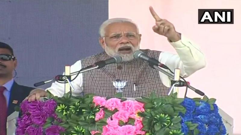 Alleging that the Gandhi family had been enjoying privileges for four generations, Prime Minister Narendra Modi said at an election rally in Sumerpur in Pali district that it was the victory of the honest. (Photo: ANI)