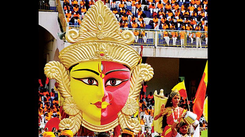 A tableau taken out in procession during Rajyotsava celebrations in Bengaluru on Tuesday (Photo: DC)