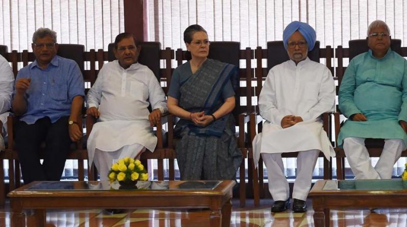 Congress President Sonia Gandhi chairing a meeting of the opposition leaders to discuss the strategy for the upcoming Presidential elections in New Delhi on Friday. (Photo: PTI)