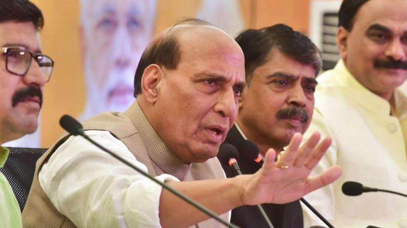 Union Home Minister Rajnath Singh addresses a press conference, in Bhopal. (Photo: PTI)