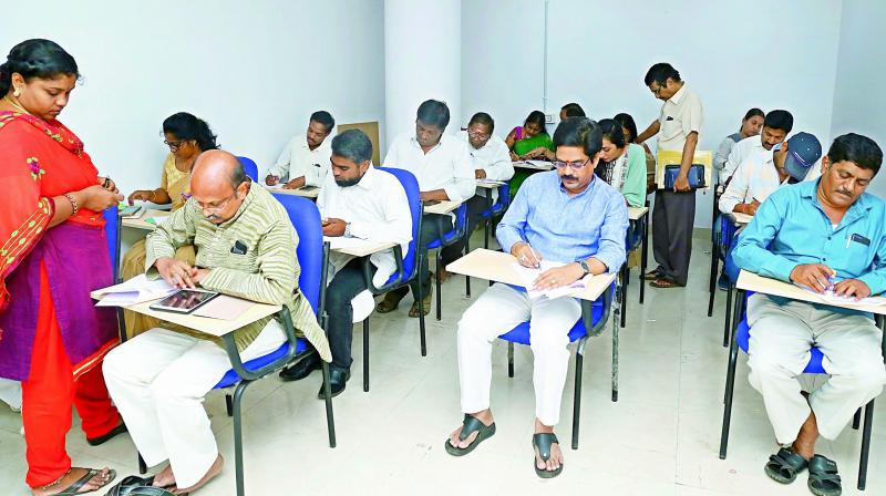 Ticket aspirants answer questions at the Jana Sena state office in Vijayawada on Friday. 	 Md Ilyas Ticket aspirants answer questions at the Jana Sena state office in Vijayawada on Friday. 	 Md Ilyas