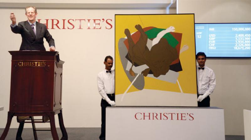 Painting by Indian artist Tyeb Mehta at an auction. (Photo: AFP)