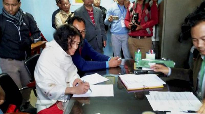 Irom Sharmila files nomination at DC Office for upcoming assembly election of Manipur in Thoubal constituency in Manipur. (Photo: PTI)