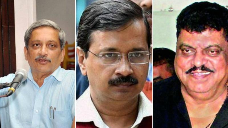 Union Minister Manohar Parrikar, AAP Chif Arvind Kejriwal and NCP leader Churchill Alemao. (Photo: File)