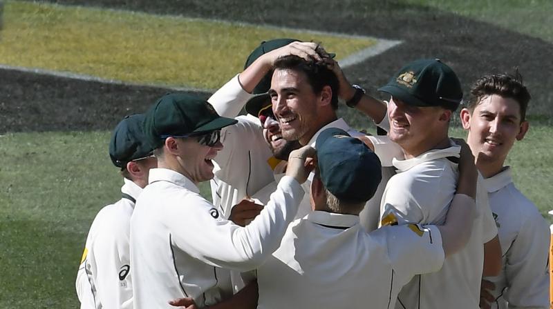 Mitchell Starc smashed 84 off 91 balls with a record seven sixes and then captured four wickets for 36 to lead Australia to a resounding innings and 18-run victory over Pakistan. (Photo: AP)