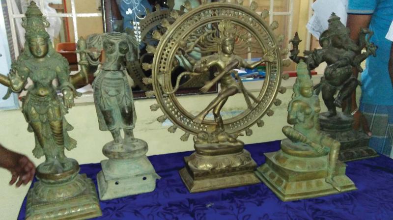 The idols recovered by IG Pon Manickavel displayed at the press meet on Thursday.	(Photo: DC)