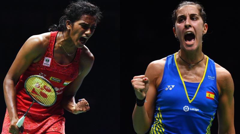 While PV Sindhu will be out to become the first Indian to win the World Championships, Carolina Marin will be keen to clinch her third worlds title. (Photo: AFP)