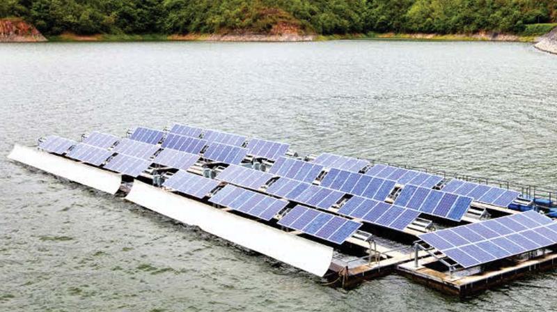 Floating solar plant at Banasura Sagar reservoir in Wayanad.	(Photo: DC)