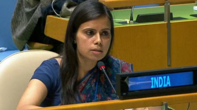 Eenam Gambhir is the Indian diplomat who had made a strong rebuttal by calling Pakistan a terroristan at UN General Assembly in September 2017. (Photo: ANI/Twitter)