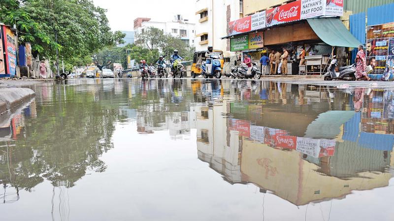 Drainage water overflows on Flowers road in Kilpauk. (Photo: DC)