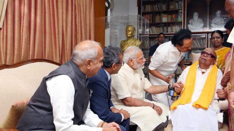 Narendra Modi meets ailing DMK president M Karunanidhi in Chennai