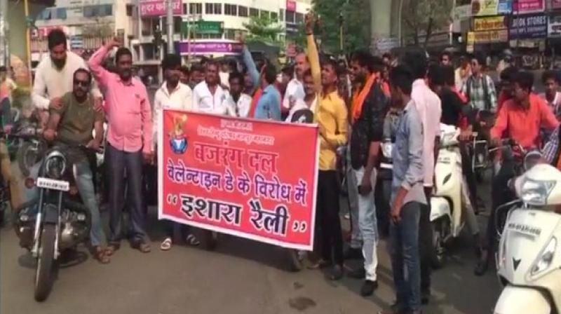 A day ahead of Valentines Day, posters with messages like Say no to Valentines Day and Love Jihad: Hindu girls beware were witnessed in Gujarats Ahmedabad. (Photo: ANI)