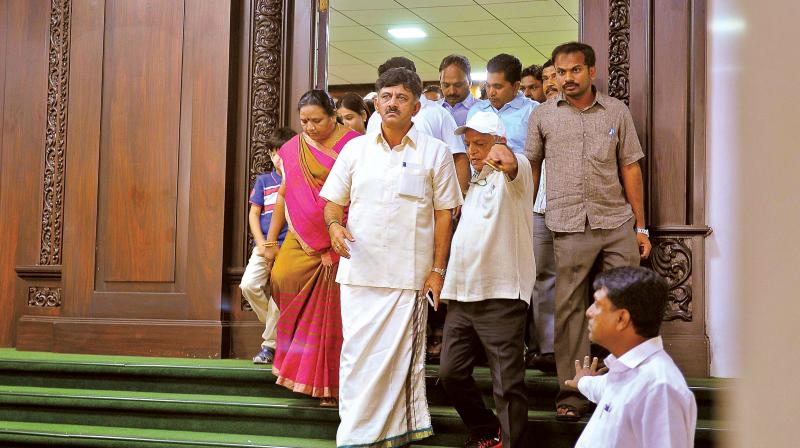 Energy Minister D.K. Shivakumar coming out of his house in Bengaluru on Saturday after a three-day IT raid on him  Satish B.