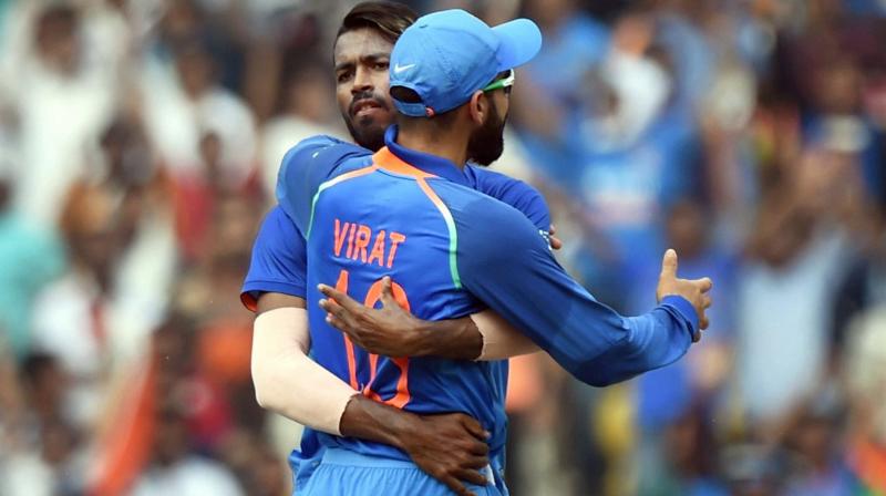 Virat Kohli soon joined Hardik Pandya in the celebrations and sent a loud message directed at Finch. (Photo: PTI)