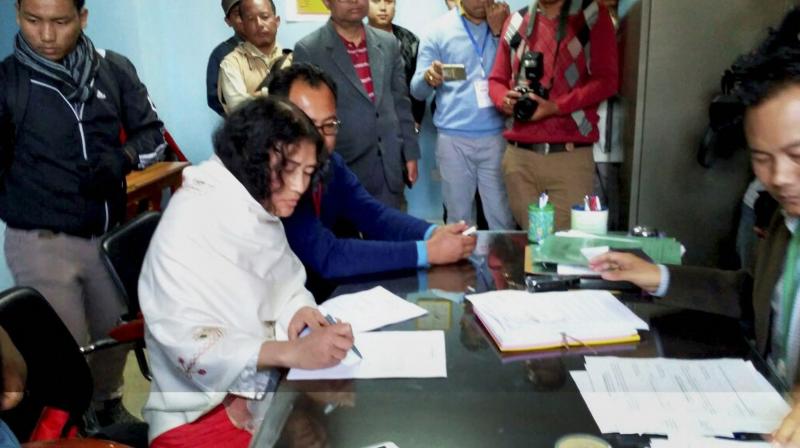 Irom Sharmila files nomination at DC Office for upcoming assembly election of Manipur in Thoubal constituency in Manipur. (Photo: PTI)