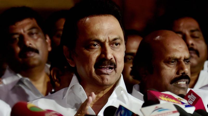 DMK Working President MK Stalin addressing a press conference at the party office after a meeting in Chennai. (Photo: PTI)