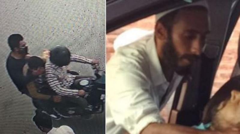 2 photos of 4 suspects, involved in Shujaat Bukhari killing case, released by J&K police. IG says picture 1 (of 3 suspects) wasnt in public domain. In picture 2, the suspect was in public domain where hes seen attempting to retrieve weapon. (Photo: ANI)