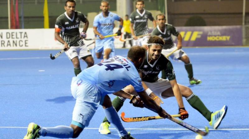 Chinglesnsana Singh (17th minute), Ramandeep Singh (44th) and Harmanpreet Singh (45th) scored the goals for India, while Pakistan lone strike came from the stick of Ali Shan in the 49th minute. (Photo: Hockey India | Twitter)