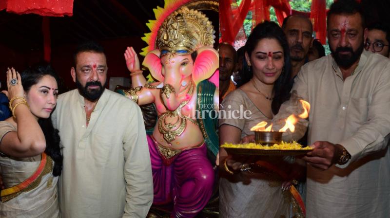 Sanjay, Maanayata Dutt perform aarti, welcome Lord Ganesha