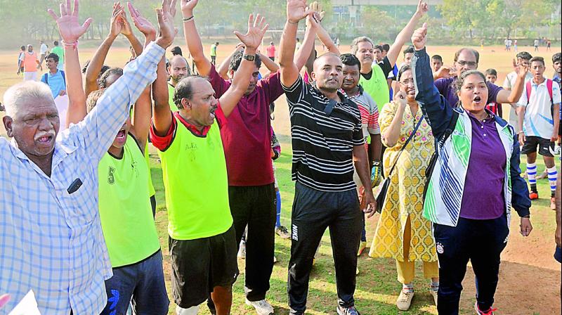 Residents, sports persons staged a protest at the Gymkhana Grounds to prot-ect city from turning into concrete jungle.
